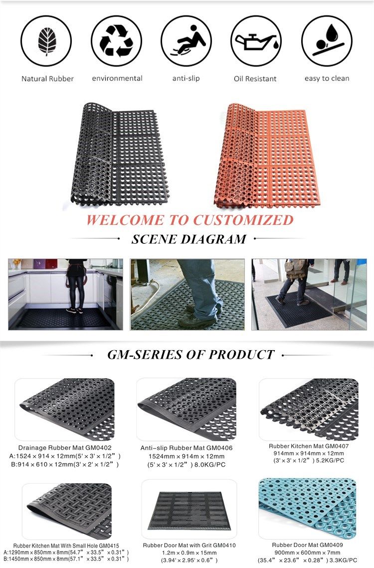 Anti-Fatigue Drainage Holes Rubber Safety Light Weight Mat
