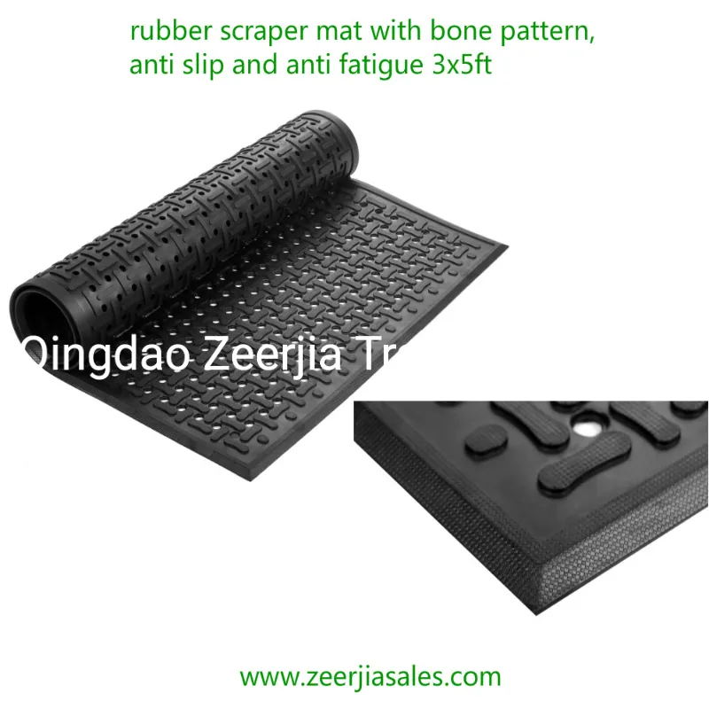 Anti Slip Black Rubber Scraper Door Mat with Hollows 3X5FT