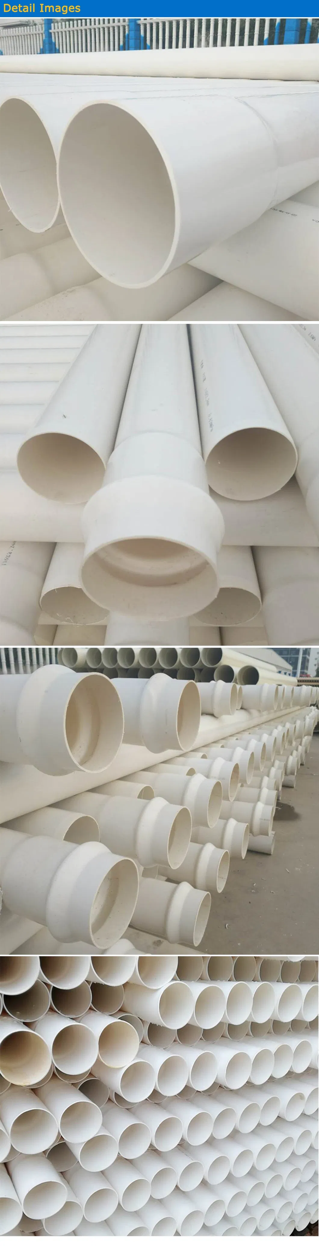 ASTM D2241 Pn10 Pn20 SDR9 20mm DN 630 UPVC Pipe Flexible Tube Water Supply PVC Plastic Pipe