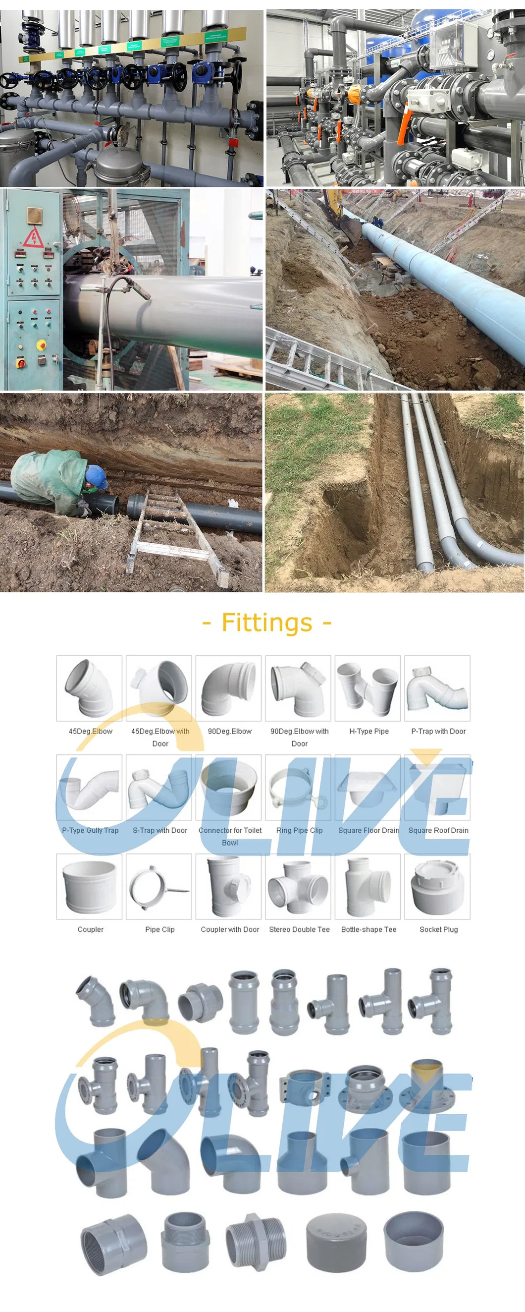 ASTM D2241 Pn10 Pn20 SDR9 20mm DN 630 UPVC Pipe Flexible Tube Water Supply PVC Plastic Pipe
