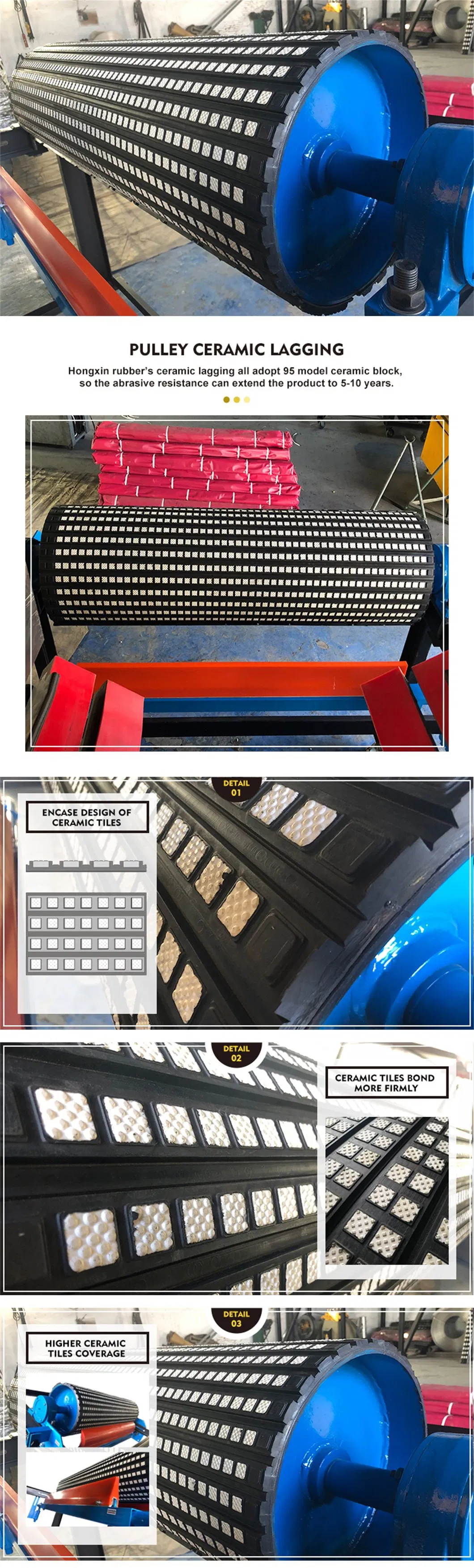 Conveyor Pulley Ceramic Coated Pulley Ceramic Drum Rubber Lagging
