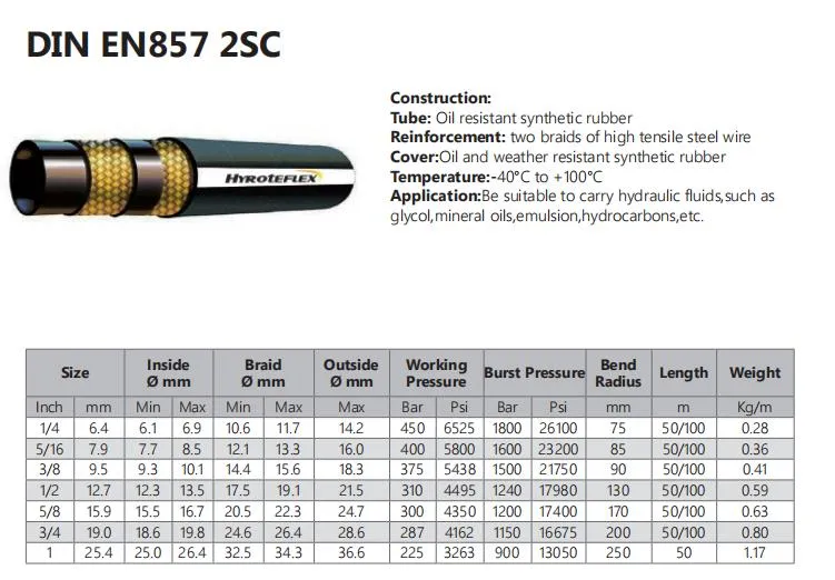 High Pressure Flexible Hydraulic Rubber Hose 2sc 2sn