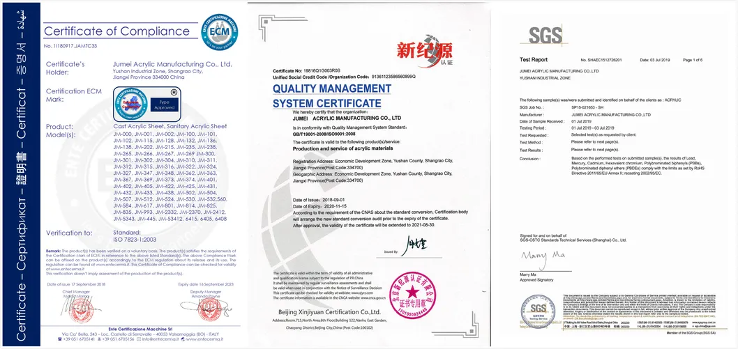 Jumei Acrylic Supplier Clear PMMA Sheets/ Transparent Perspex Plastic Cast Acrylic Sheets