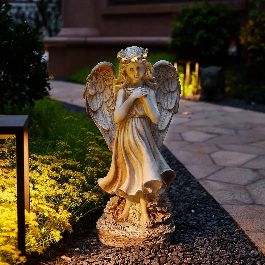 Light up Garden Angel Figurines Polyresin with Powered LED Lights