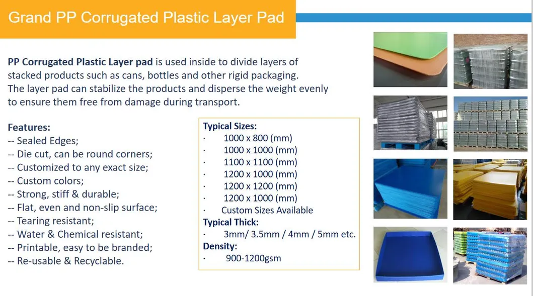 PP Corrugated Plastic Layer Pads - Border Sealed Plastic Divider Board for Beverage Cans Drinks