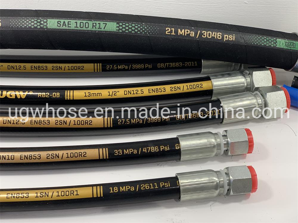 SAE100r2/DIN En 853 2sn American and German Standard Ugw Hydraulic Rubber Hose and Hose Fittings.