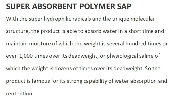 Sap Granules Super Absorbent Polymer Diaper