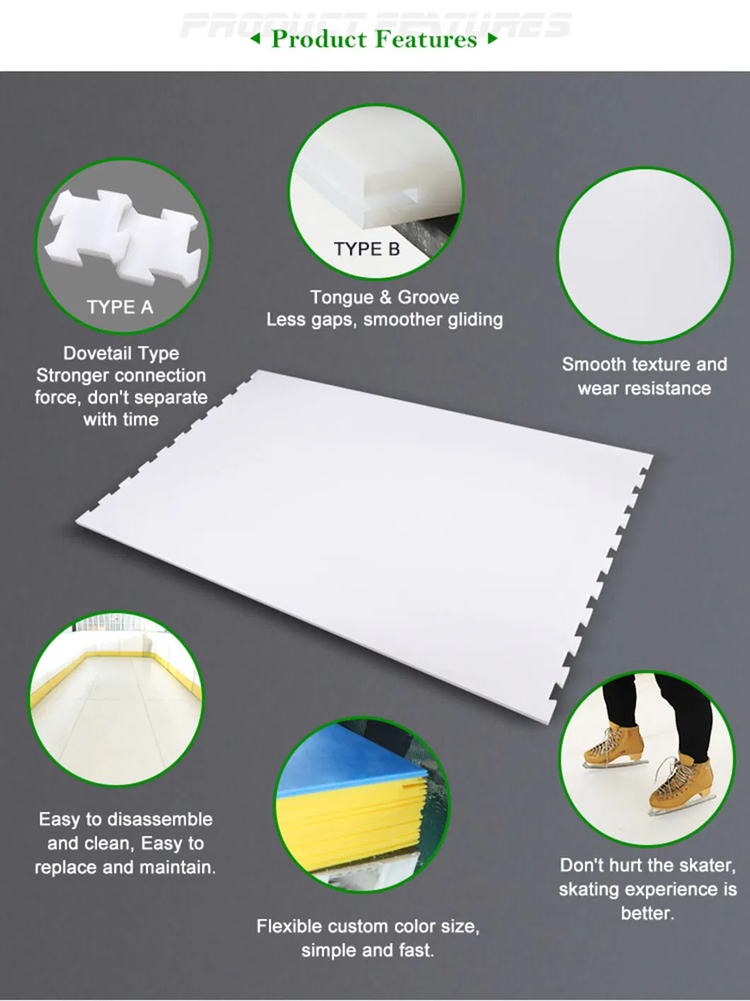 UHMWPE Mobile Synthetic Ice Panels Plastic Sheet, Ice Rink, Skating Board